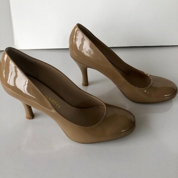 FRANCO SARTO manmade patent raisen tan nude taupe cushion 3.25" heel pumps US 7M - Picture 8 of 16